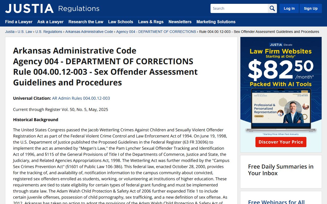 Arkansas sex offender registration administrative code documentation