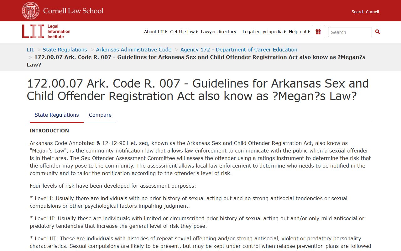 Arkansas sex offender risk level community notification law
