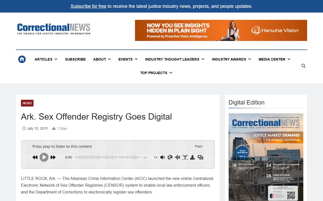 Arkansas CENSOR sex offender registry digital launch