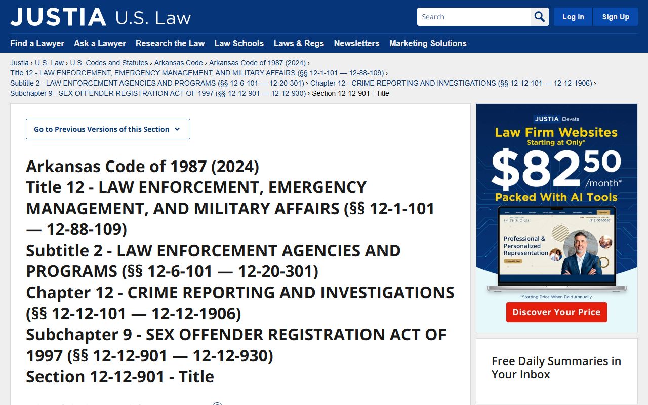 Arkansas sex offender registration act Justia section 12-12-901