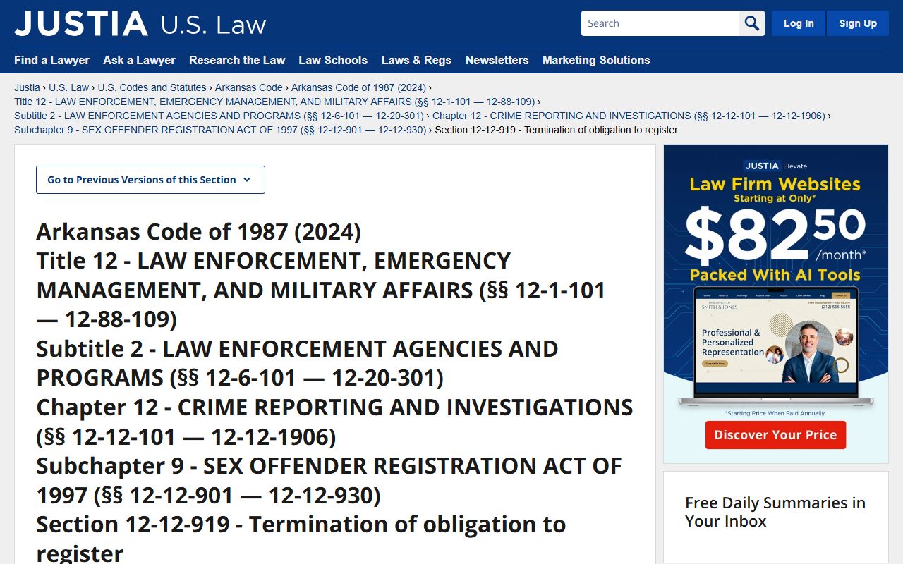 Arkansas sex offender registry termination petition Justia